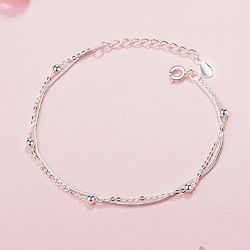 NEW 925 Sterling Silver Layered Bead Bracelet